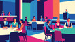 © supplement - Business meeting participants seated at round tables in conference