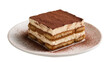 © Thomas - Layered tiramisu dessert dusted with cocoa powder on a plate, isolated on transparent background