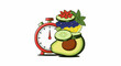 © Kempeng - A stopwatch next to a stack of healthy foods including avocado and berries