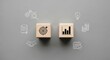 © Design Store - Business strategy wooden blocks with target and growth chart icons, corporate planning and goal setting concept, professional marketing analysis tools