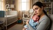 © Farhana - Tired Mother Holds Crying Baby in Nursery