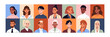 © Paper Trident - Set of business people avatars. Portraits of diverse employees in square shapes. Businessmen and businesswomen, office workers with happy faces. Staff user profiles. Flat isolated vector illustrations