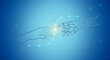 © PIVVLSH - Minimalist Human and Robot Hands Touching with Glowing Connection Line on Blue Background