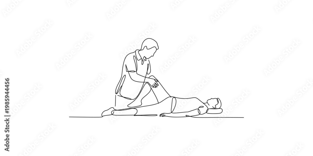 Human Support System Simple Drawing Continuous line drawing of a person assisting another person on the ...
