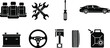 © Motiur - car, auto parts, tools, silhouette, black, automotive, repair, maintenance, vehicle, equipment, icon set, isolated, vector, illustration, mechanic, garage, service, transport, minimal