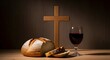 © Osama - A still life of christian communion bread and wine with a wooden cross representing faith and sacrifice