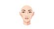 © Afsana - A bald female head is presented with a vertical split showing a smooth youthful face on the left and aged wrinkled skin on the right in bright light.