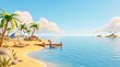 © Sakura Media - Calm 3D tropical beach vacation background with wooden pier and sunbeds