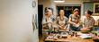 © CGI STOCKS - Joyful multi-generational family of women laughing and cooking a meal together in a warm, cozy home kitchen with ample copy space.