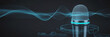© Muhammad - futuristic digital microphone with glowing sound wave technology background for audio recording podcast and voice communication concept