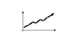 © natalee - Minimalist black line vector icon of an upward trend line graph with data points and an arrow on a white background, symbolizing business growth, financial success, and data analysis progress.