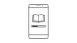 © Sujon - Microlearning and E-learning Concept: Minimalist Black Line Vector Icon of a Mobile Phone with an Open Book and Progress Bar on Screen, Representing Digital Education and Online Study Apps.
