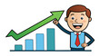 © rahit - A cheerful business professional dressed in a suit and tie pointing to an ascending green arrow and a bar graph indicating growth and success in a corporate or financial environment