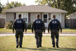 © Rolands - ICE agents breaking into home in suburban residential neighborhood for law enforcement action illustration