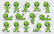 © Bockthier - A group of green cartoon aliens are waving and running around with big eyes on their faces in various playful poses.