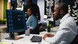 © DC Studio - Male PC user interacting with AI chat system on computer at office after hours, highlighting the evolution of artificial intelligence. Chatbot services and digital tools for productivity.