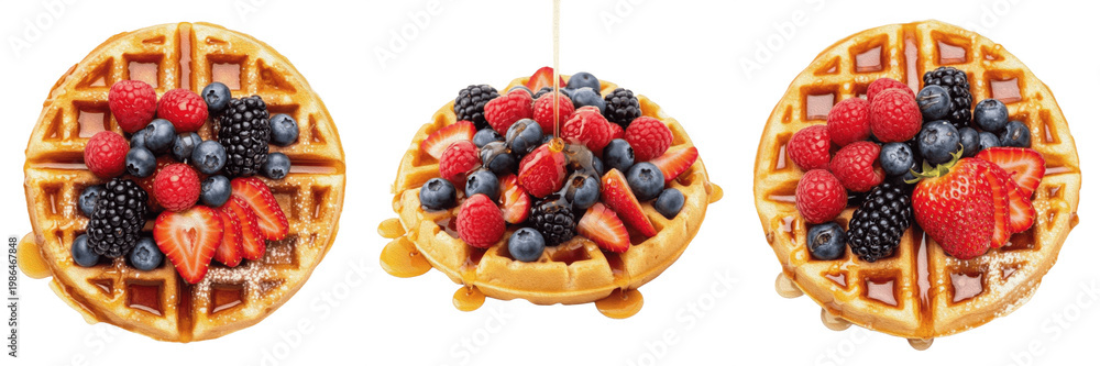 Fresh Berry Belgian Waffles Illustration - Golden Brown Waffles with ...
