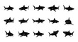 © SAHAL - Collection of stylized silhouette shark icons, representing marine life and ocean predators