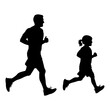 © Muntaha - A silhouette of an adult and child running together in a park. Vector, illustration