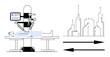© robu_s - Medical innovation, surgical robotics, healthcare technology, AI in medicine, future surgery, urban development. Robotic arm operating on a patient, futuristic cityscape interconnected. Medical