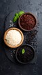 © Wijimi - Assortment of cooked rices in wooden bowls, with basil leaves