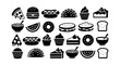 © Rohan - Minimalist fast food icon set, black silhouette junk food and dessert symbols, 24 vector elements for restaurant menus and digital apps