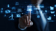 © Dinali - Business professional touching digital banking interface with government building icon, accessing financial services online Concept of fintech, cybersecurity, digital transformation, and modern bankin