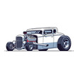© Billie - Classic White Hot Rod Coupe with Exposed Engine, Vintage Style Car Illustration