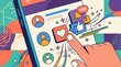 © RICKY - Finger touching a mobile phone screen showing social media interface icons