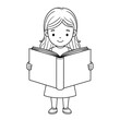 © Bang kino - Child reading an open book, outlined in black, smiling, front view