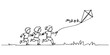 © Gerish - Happy healthy children with kite run together outdoor continuous line drawing, Single continuous line drawing little boy and girl flying kite. Siblings playing together. Kids playing kite in playgroun