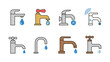 © Ayat 03 - Set of various modern and retro water faucet and tap icons, plumbing and water conservation symbols, clean vector illustration set.