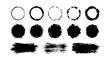 © Mim - Grunge black ink brush strokes and circle frames, set of 13 hand drawn paint splatters and textures, distressed artistic vector elements for design