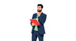 © Elma - Serious businessman in a stylish suit holding a red document folder and thinking deeply about a complex corporate problem.