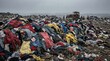 © homan - Massive pile of discarded clothing and textile waste at a landfill site highlighting environmental impact of fast fashion with industrial machinery in background.