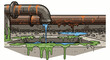 © dim - Leaking industrial pipes drip dirty water and green slime onto concrete