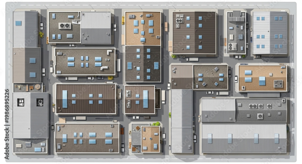 Aerial View of Commercial Buildings and Rooftop Structures. Stock ...