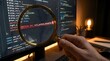 © emwe studio - magnifying glass emphasizing critical bug null pointer exception error in programming source code software developer debugging system failure concept
