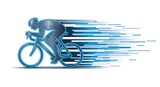 A blue-tinted illustration of a cyclist in motion