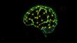 © antishock - Bright green neural network forming brain shape. Dark background emphasizes glowing connections, representing intelligence, technology.