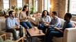 © Svitlana - Happy colleagues enjoying a break and smiling in a casual workplace setting, coffee cups, relaxed seating and warm team connection, ultra-realistic, no logos.
