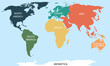 © Milatz - Colorful continents world map with text labels. Flat vector illustration for educational infographics, travel concepts, and global data visualization. SVG