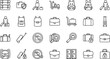 © Maunsura - Travel luggage bags line icons set baggage suitcase backpack security airport outline vector symbols collection
