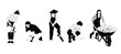 © Manon - Architectural people/ character in elevation view - people and children gardening - 2D- Stylish and fashionable people- black and white