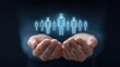 © 69 - Futuristic Concept of Holographic Human Figures Floating Above Hands in a Technology-Driven Environment