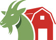 © Lutfar - Minimalist Vector Illustration of a Goat Head and Red Farm Barn Icon for Agriculture and Livestock Branding