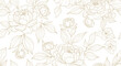© Mahsina - Elegant gold line art peony flowers seamless pattern luxury botanical floral illustration with hand drawn leaves on white background for wedding invitation wallpaper