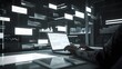 © MdSamir - Modern digital workspace with laptop analytics dashboard futuristic data technology office concept
