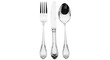 © mdhimel - Elegant silver cutlery set including fork knife and spoon with classic vintage pattern isolated on transparent background for luxury dining restaurant menu and table setting design.