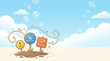 © Aleksey - Illustration in pastel colors: information signs with percentages and a growth chart against a blue sky with clouds. Concept of financial literacy, profitable deposits, loan rates, and economic prospe
